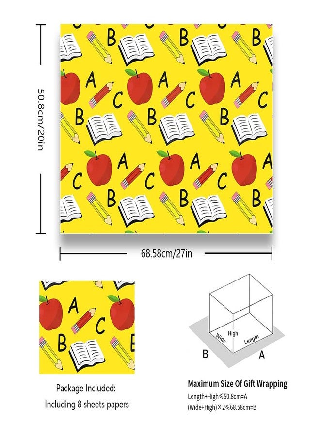 Geluode Back to School Wrapping Paper -Bus Apple Pencil ABC Wrapping Paper 8 Sheets Folded Flat 20 x 28Inches Gift Paper for Kindergarten Preschool Lower School First Day of School - Image 2